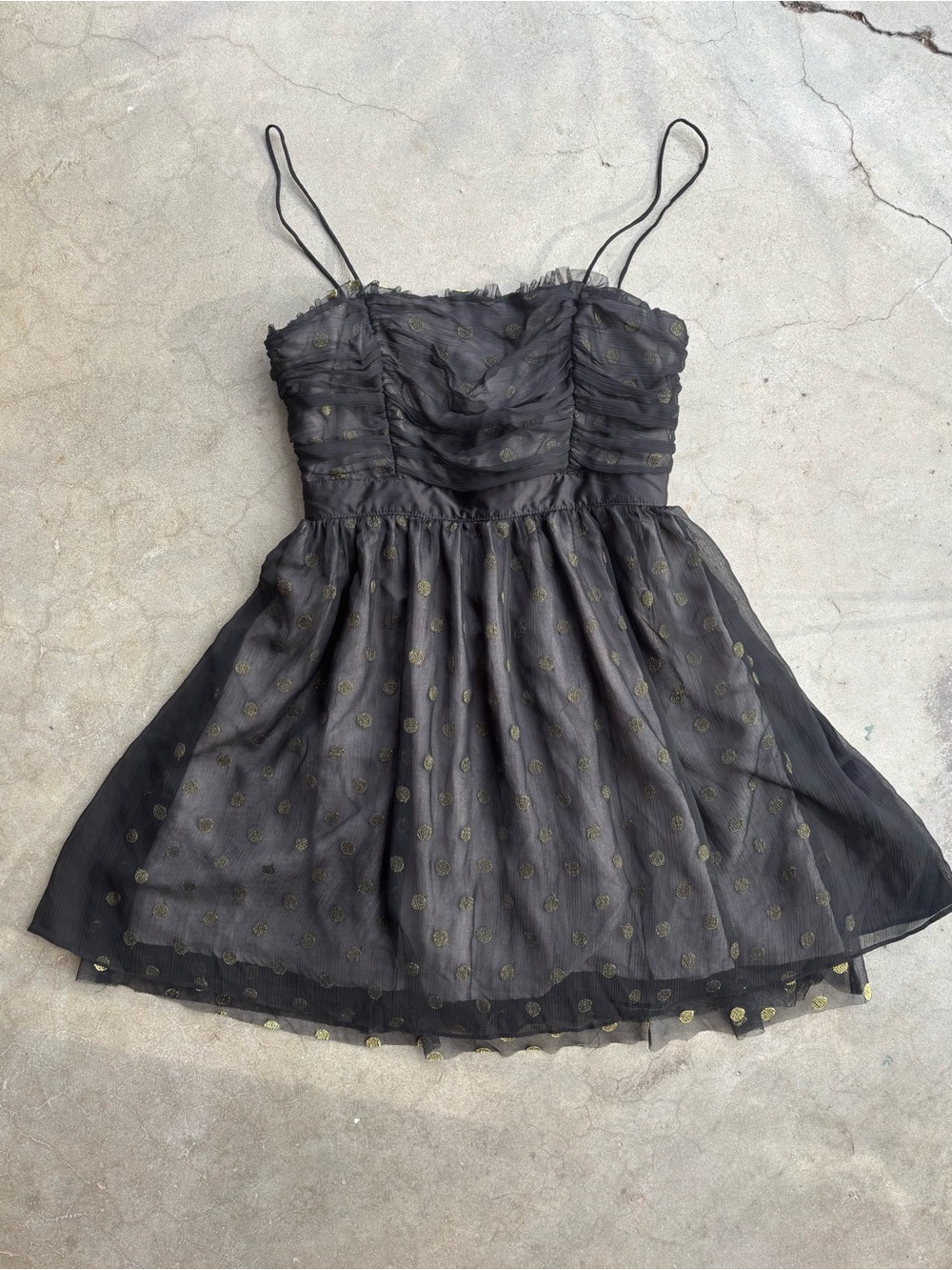Miley Cyrus/Max Azria Black M Sheer Polka Dot Mini Dress Spaghetti Strap Y2K